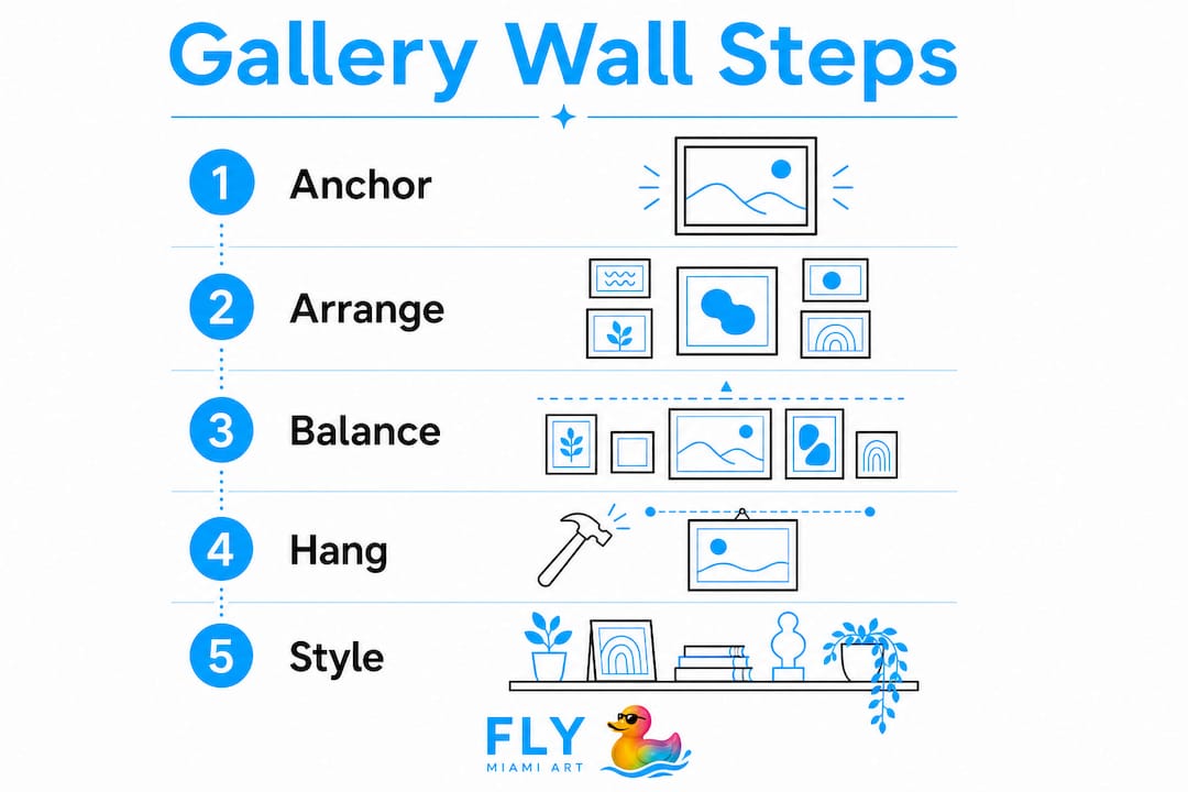 Infographic showing gallery wall layout steps