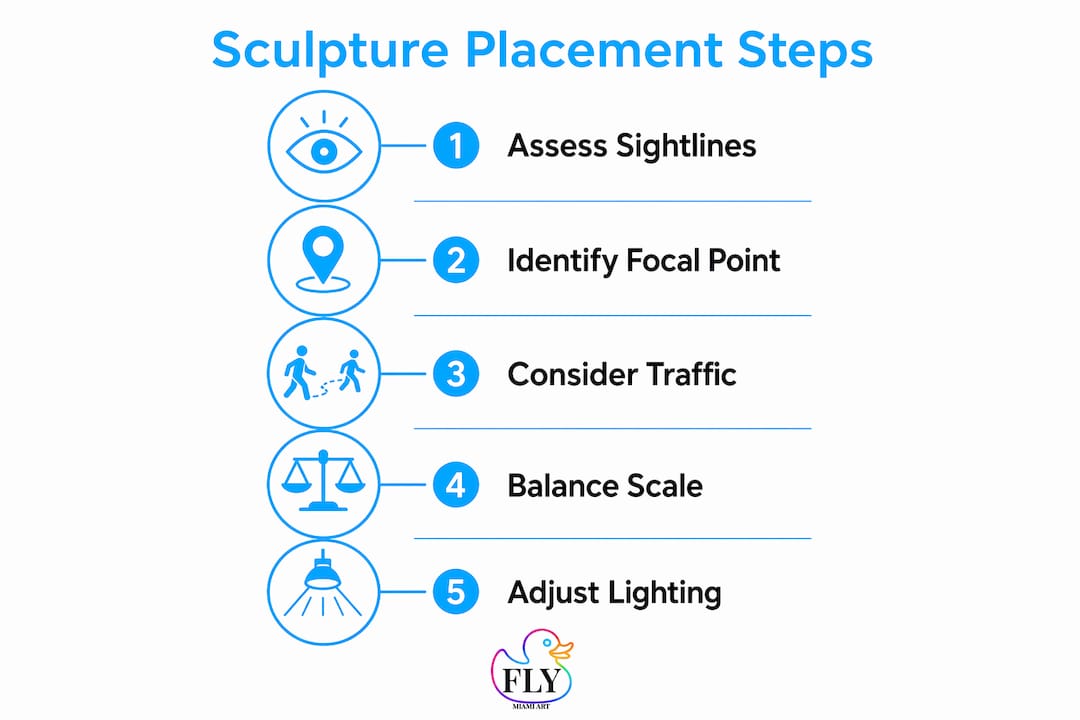 Infographic illustrating steps for placing sculptural art