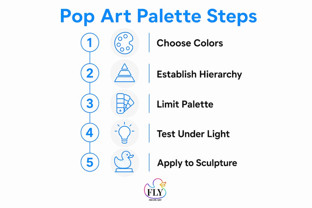 Infographic showing steps to blend pop art color palettes for UV sculptures