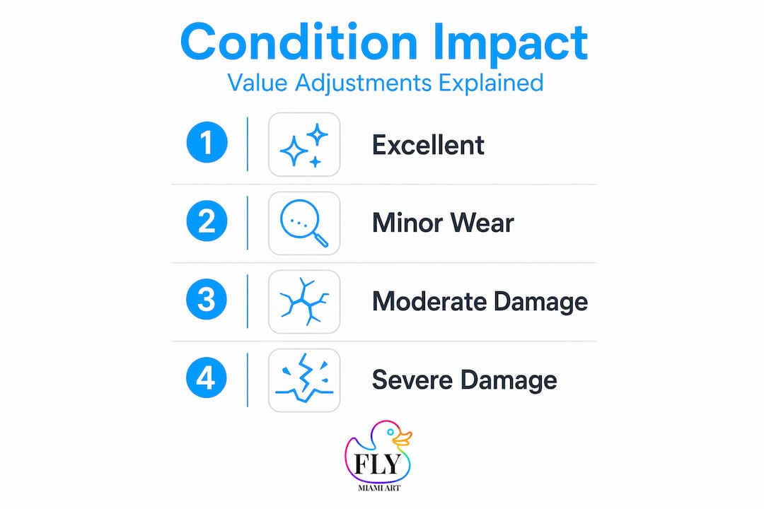Infographic showing condition levels and value adjustments for pop art pieces