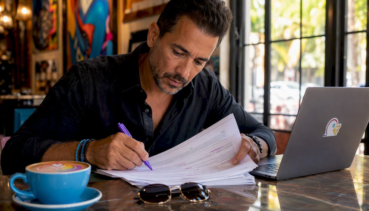 Man reviewing and marking contract change orders