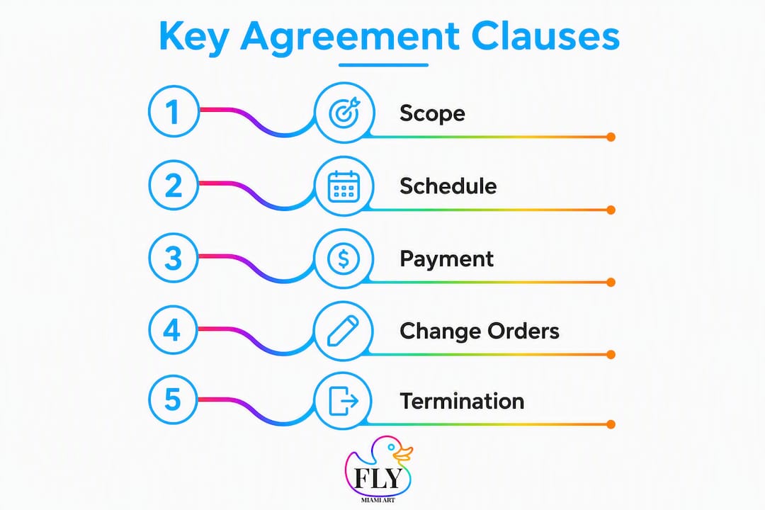 Infographic illustrating key commission agreement clauses