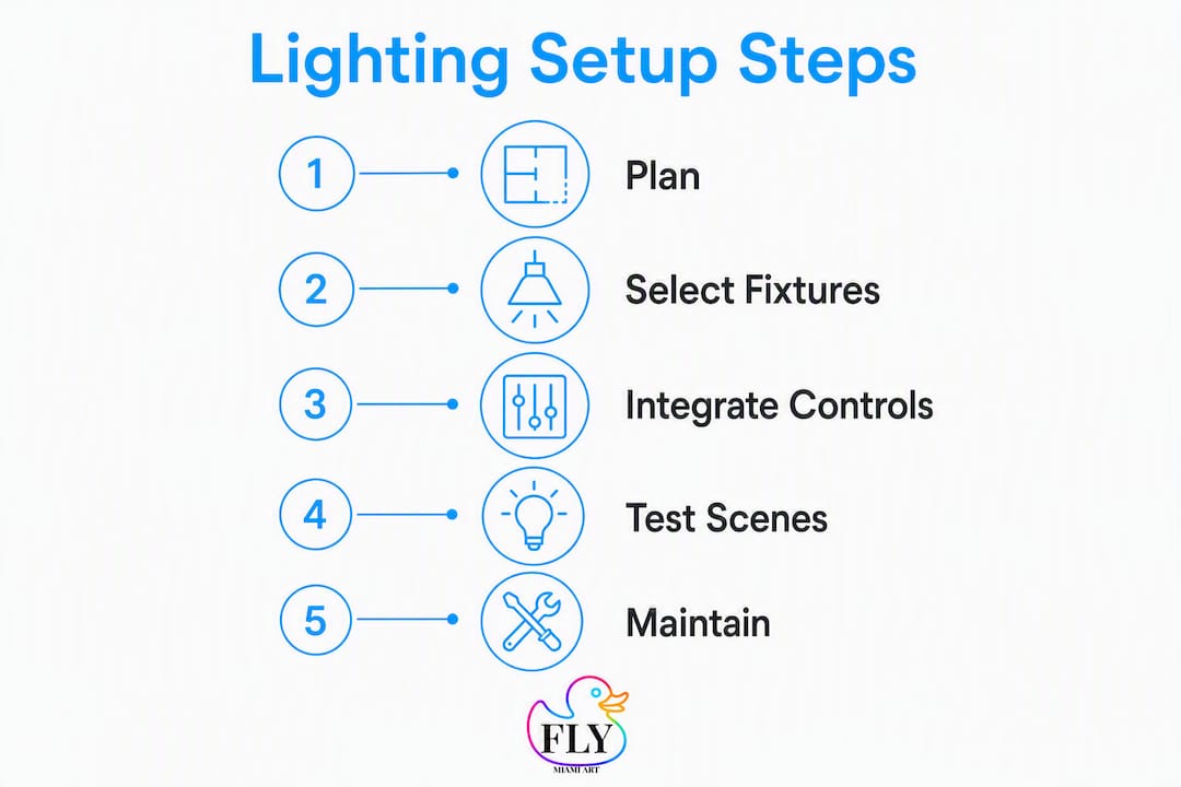 Infographic of art lighting setup steps