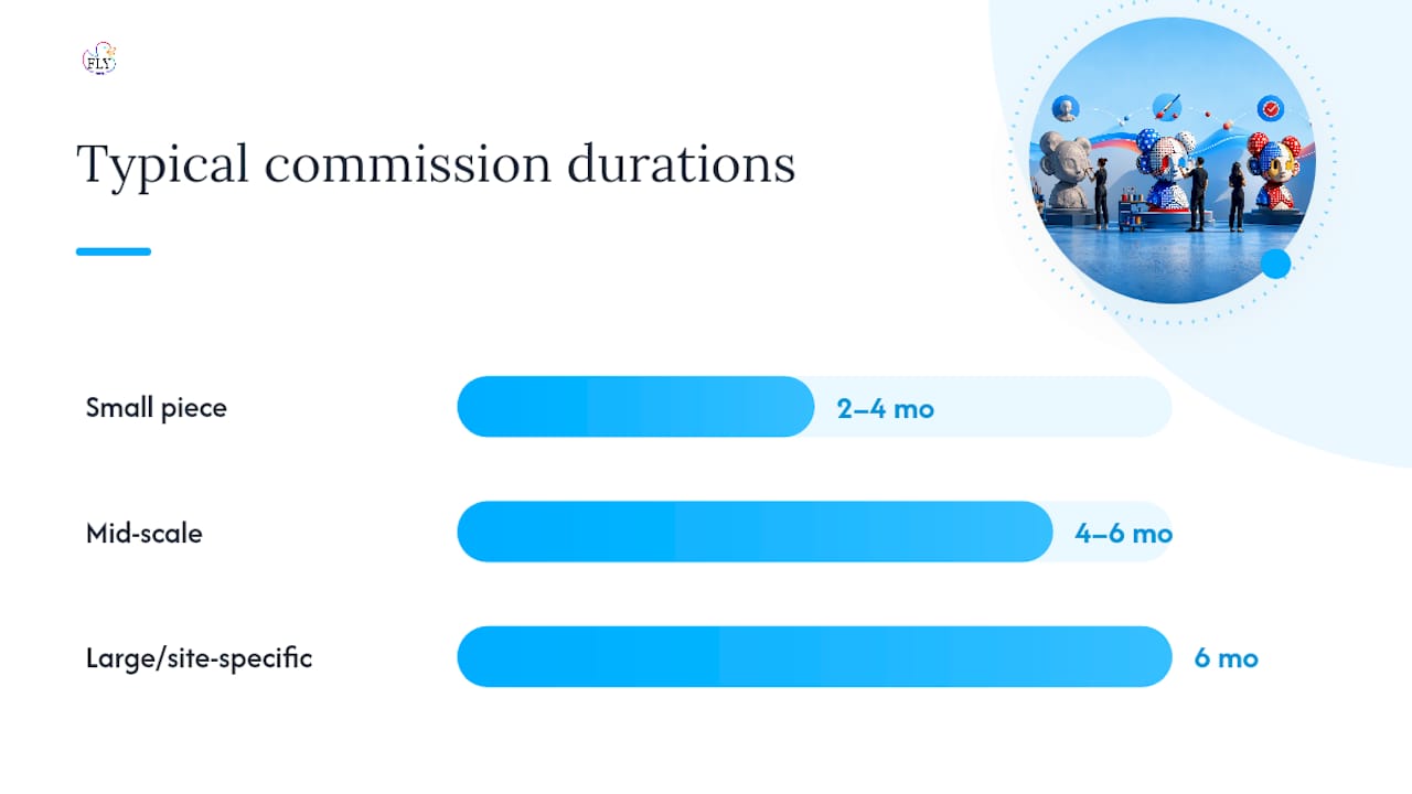 Timeline diagram of commissioning phases by sculpture size