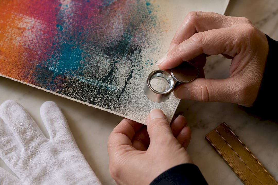 Loupe inspecting artwork edition marks