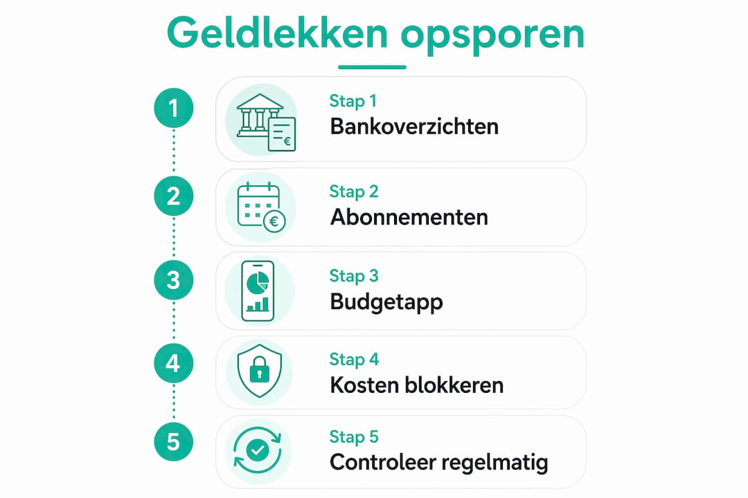 Infographic met stappen om geldlekken op te sporen