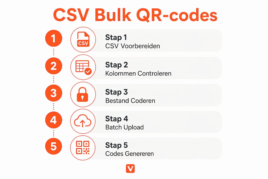 Overzicht: stappenplan voor het in bulk genereren van QR-codes via een CSV-bestand