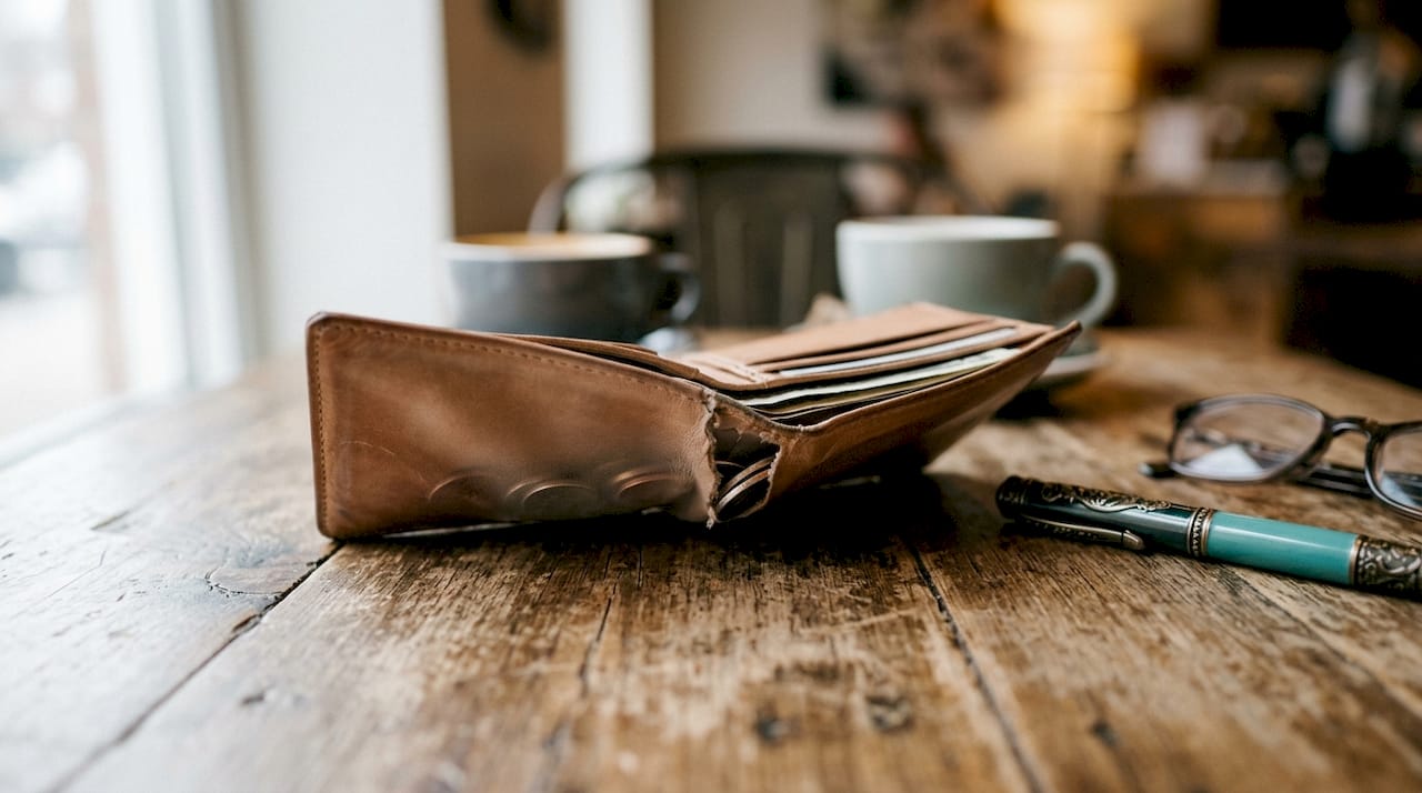 Een doorzichtige portemonnee waar het geld uit lijkt te verdwijnen