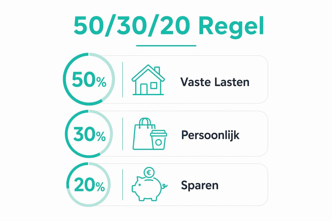 Overzichtelijke infographic met de 50/30/20 budgetregel