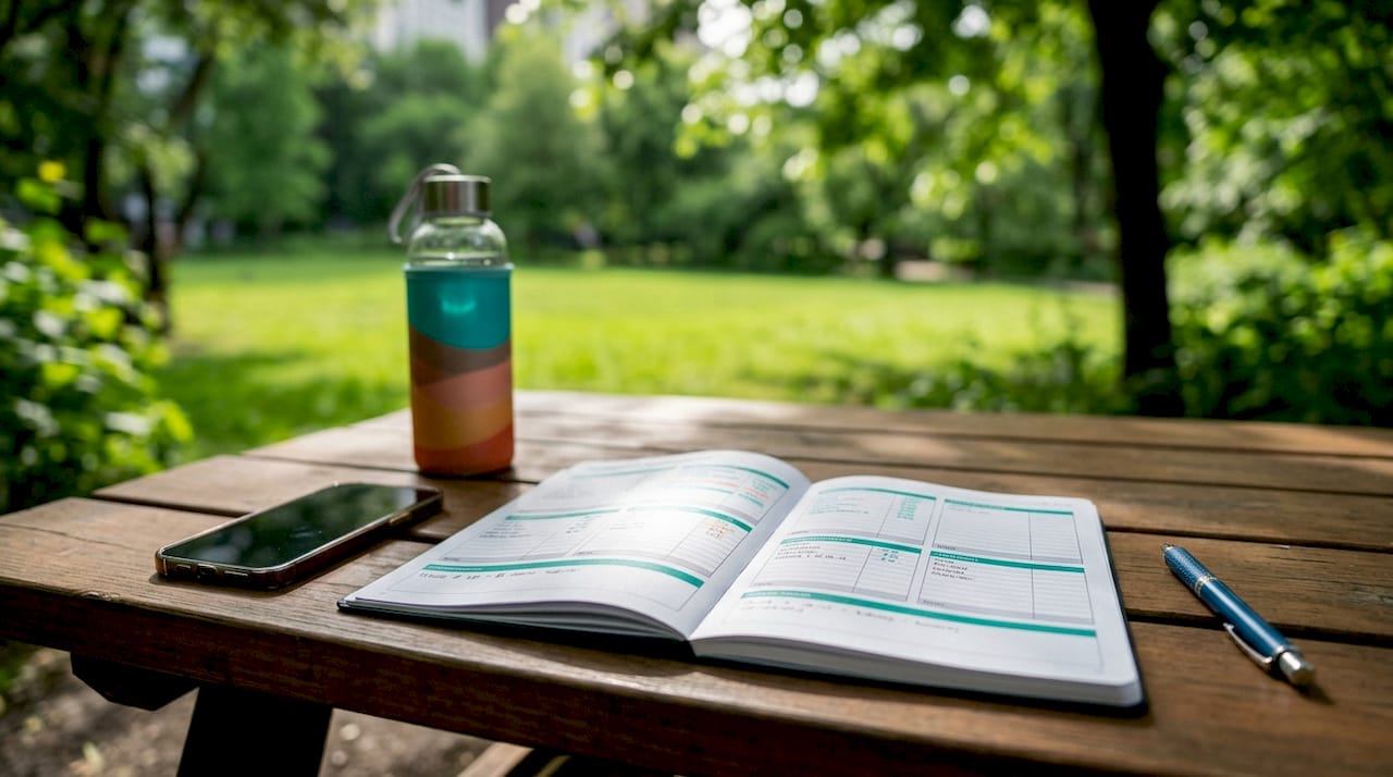 Budgetoverzicht maken met je smartphone en een pen op het bureau
