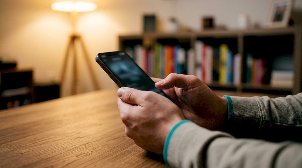 Handen bedienen de Budgivy-app op een smartphone