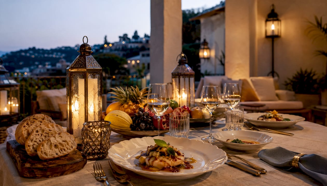Elegantly prepared intimate dining table setting