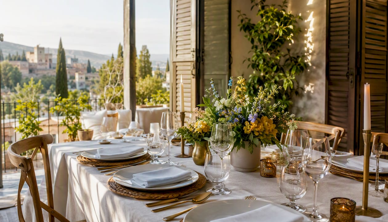 Refined Andalusian villa dining table setting