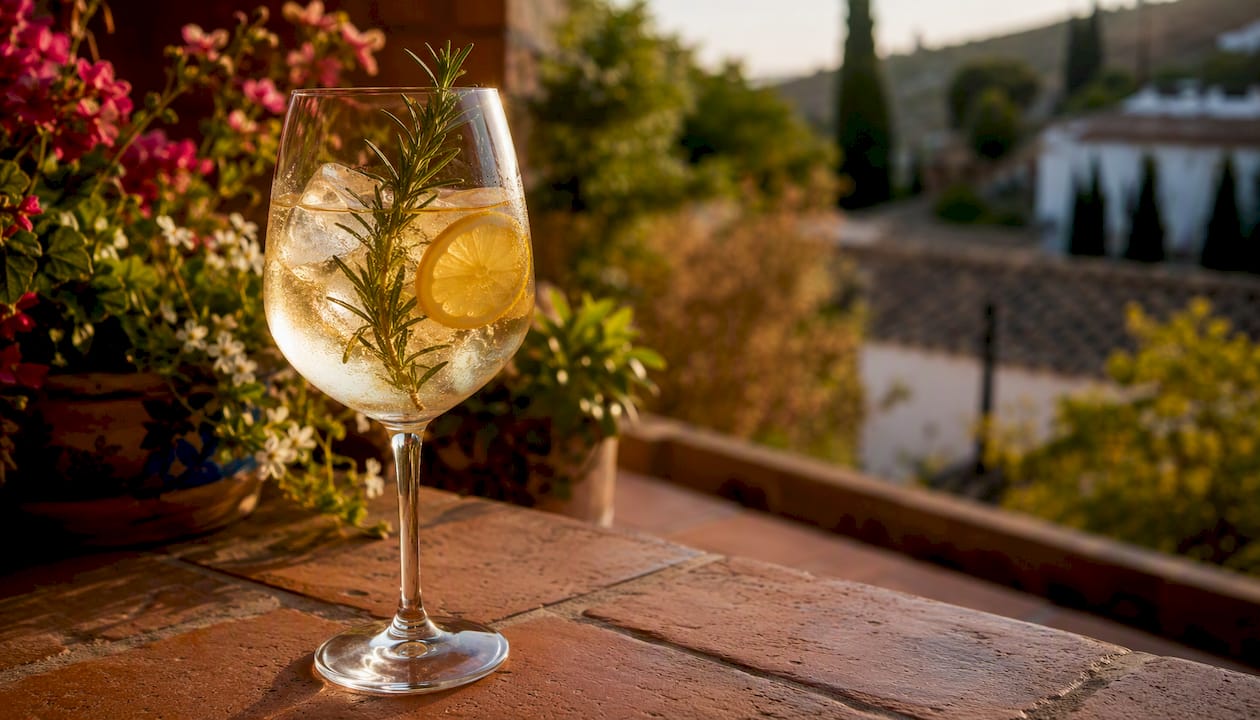 Rosemary lemon spritz cocktail with garnish