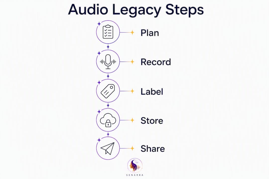 Infographic showing key steps to preserve audio legacy