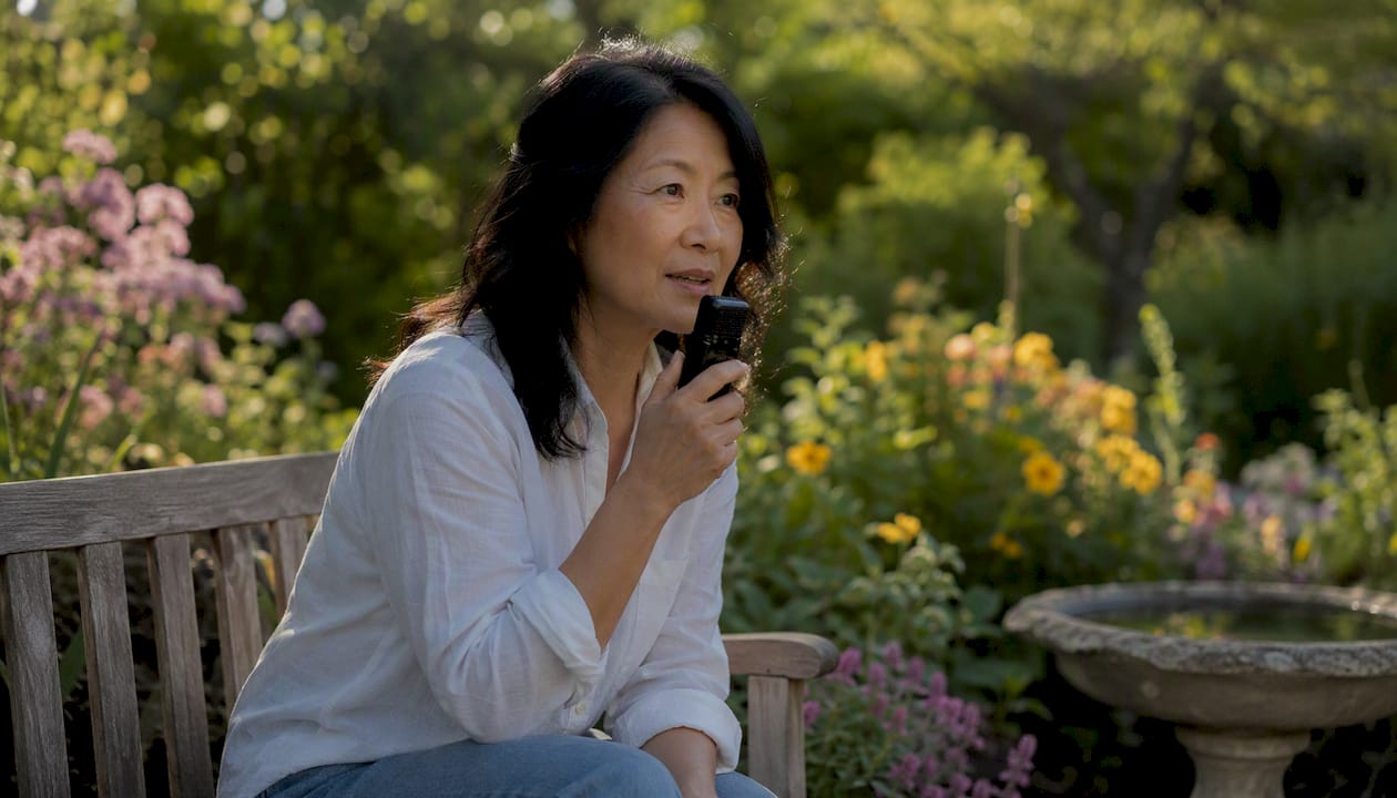 Person recording voice stories at home