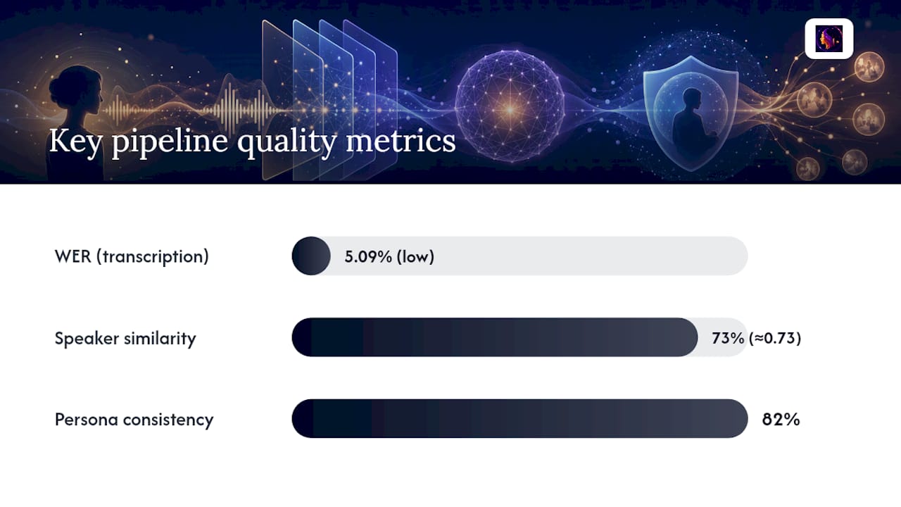 Quality metrics for memorial AI transcription and cloning