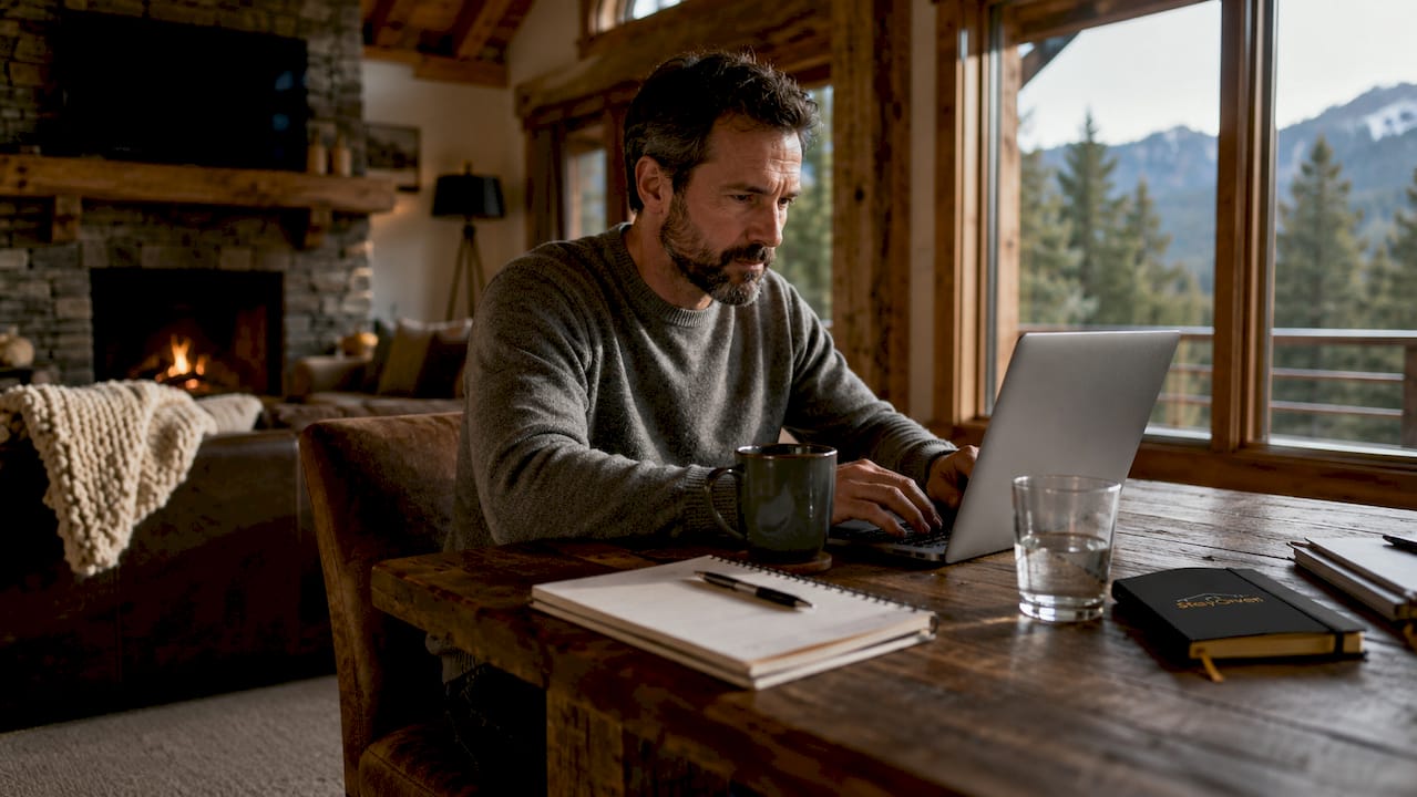 Investor reviewing cabin rental data