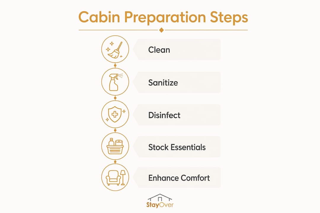 Infographic showing cabin preparation steps