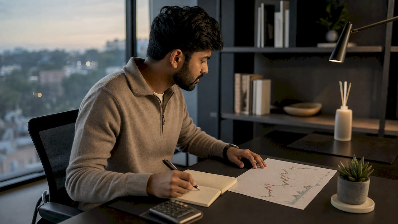 Close-up of hands calculating portfolio returns