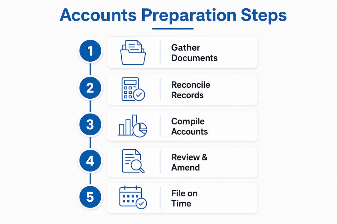 Infographic illustrating key statutory accounts preparation steps