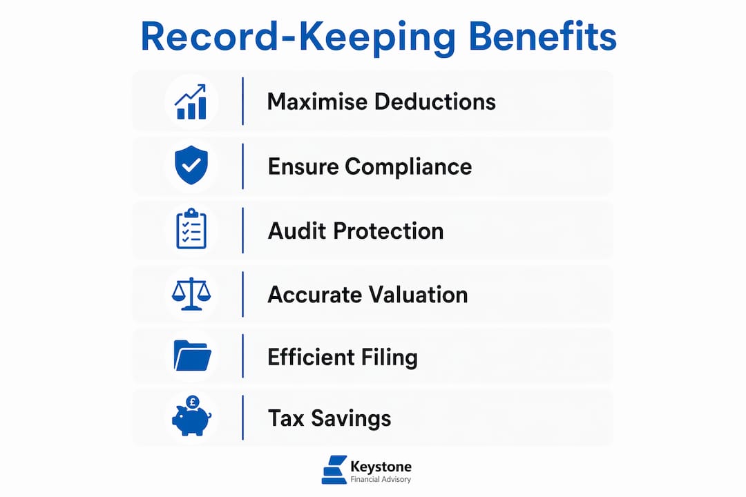 Infographic showing key benefits of business record keeping