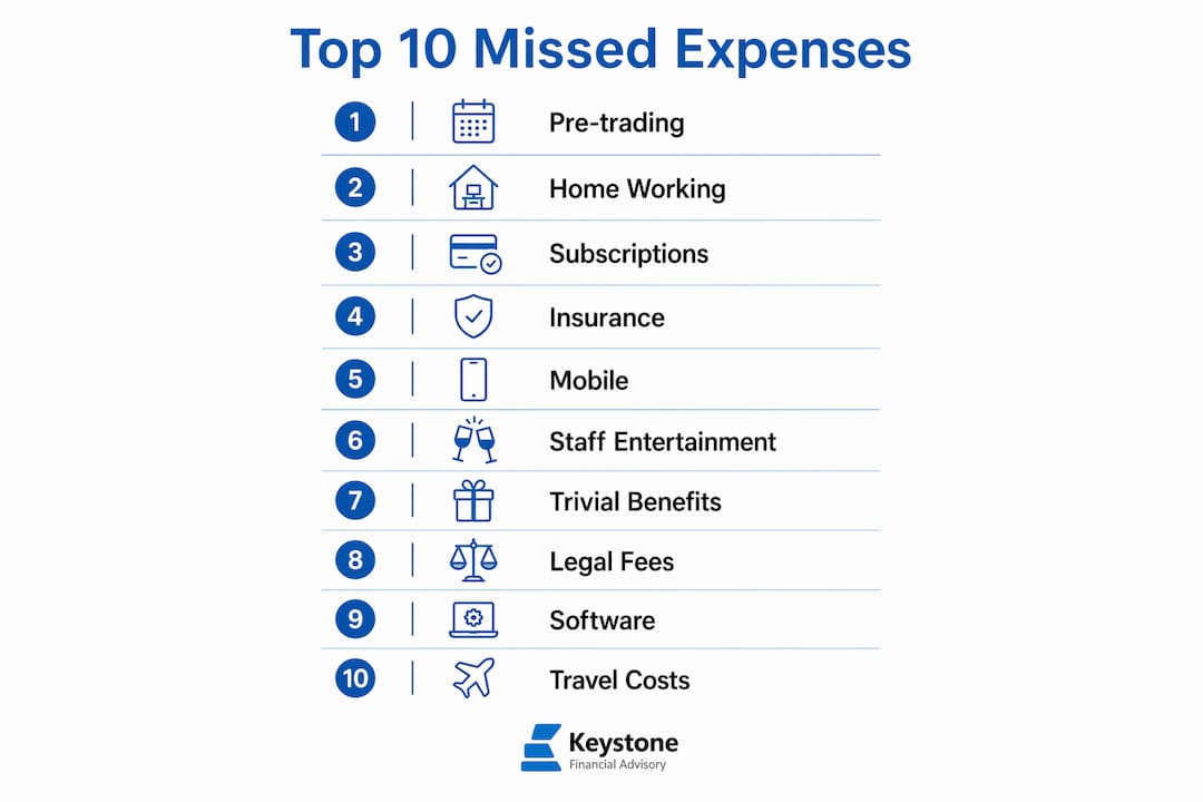 Infographic showing top 10 common business expenses missed by directors