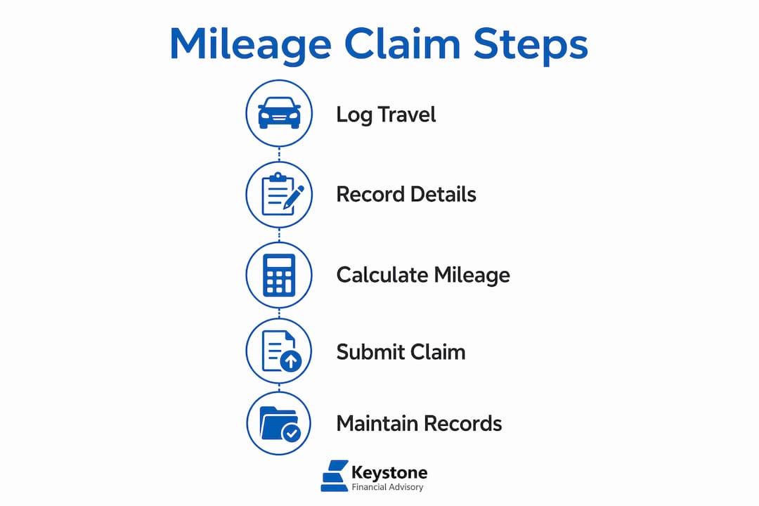 Infographic outlining mileage claim process steps