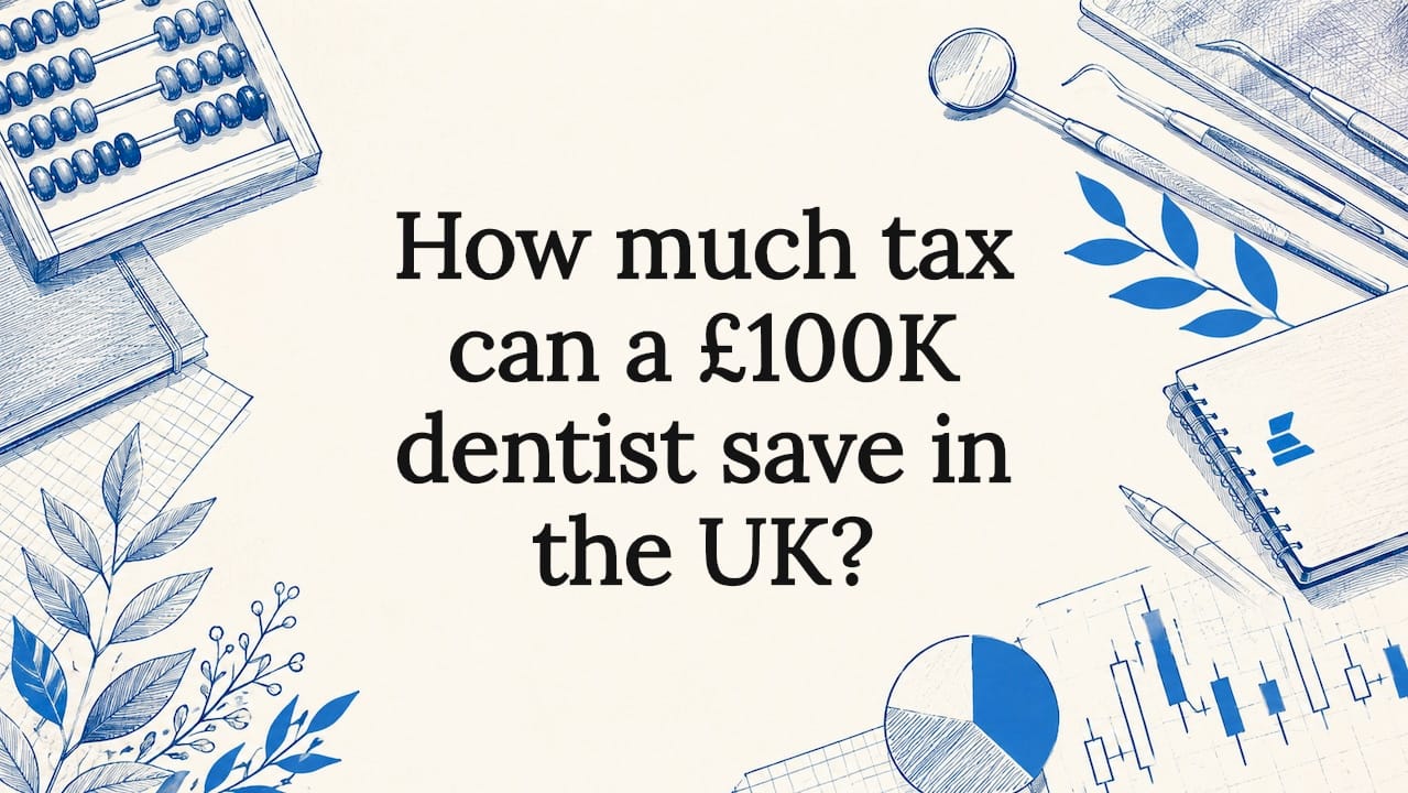 Decorative title card illustration with tax and dental themes