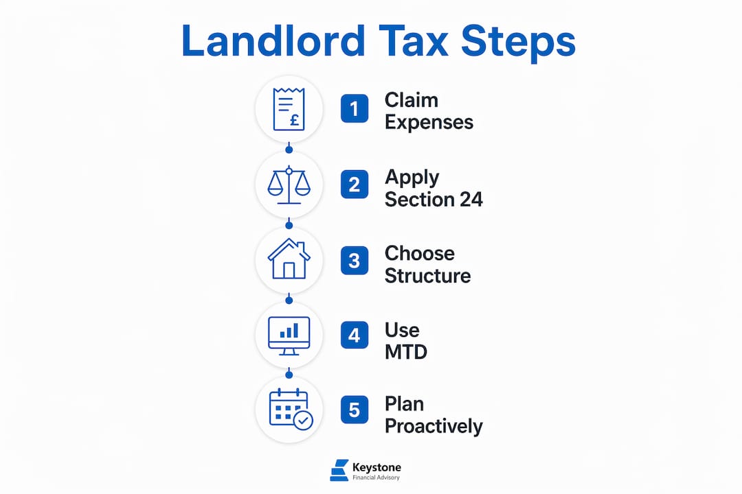 Infographic showing key landlord tax reduction steps