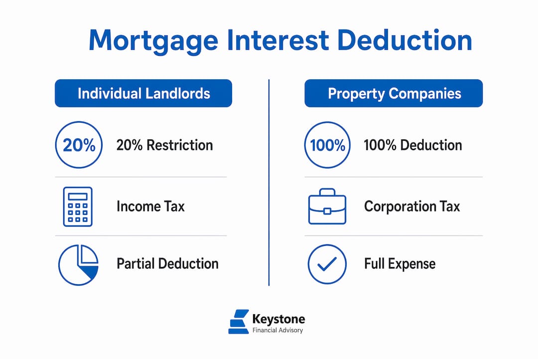 Infographic comparing mortgage interest deduction for landlords and property companies