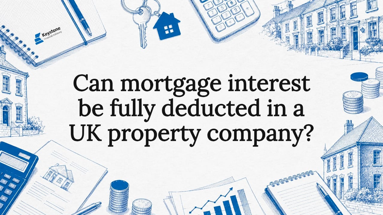 Decorative title card illustration with UK property and finance elements