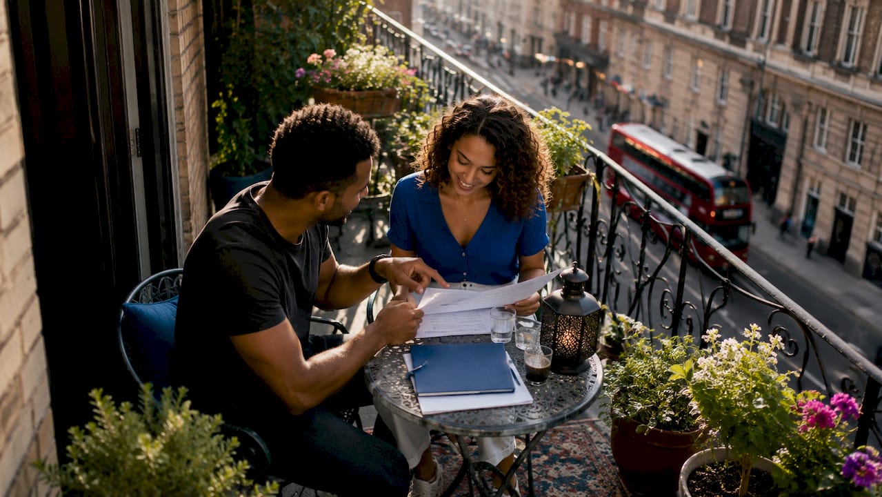 Couple examining property ownership documents together