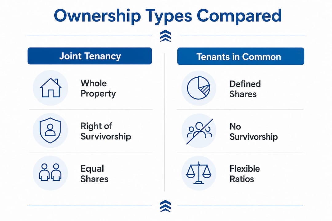 Infographic comparing joint tenancy and tenants in common