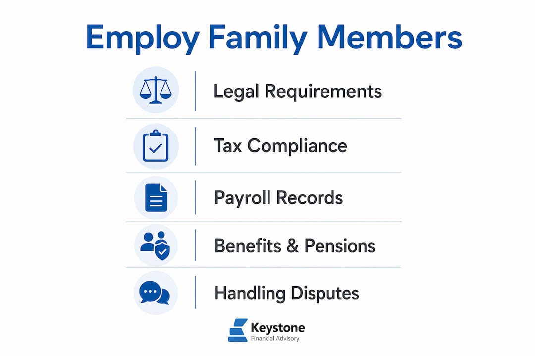 Infographic outlining steps to employ family members in UK business