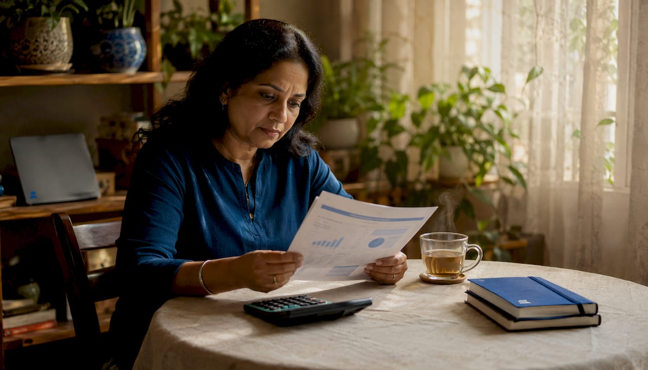 Woman submitting quarterly tax update at desk