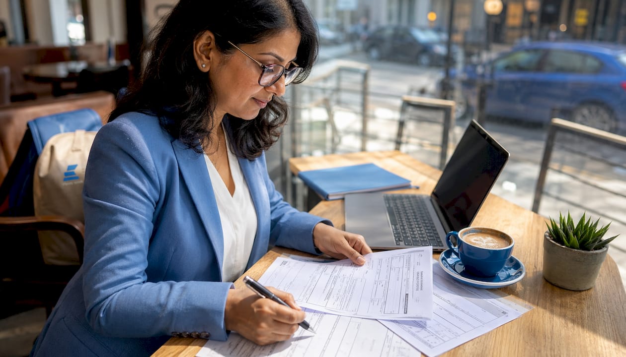 Accountant reviewing VAT payment forms at desk