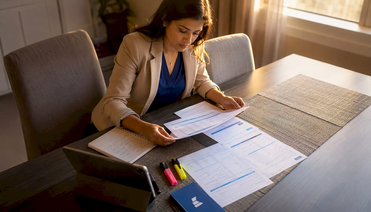 Tax advisor reviewing tax forecast documents