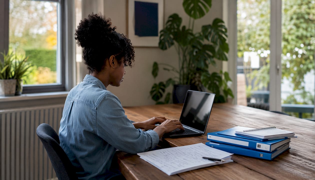 Woman working on HMRC enquiry response in office