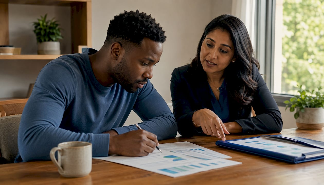 Advisor and client discussing pension contributions