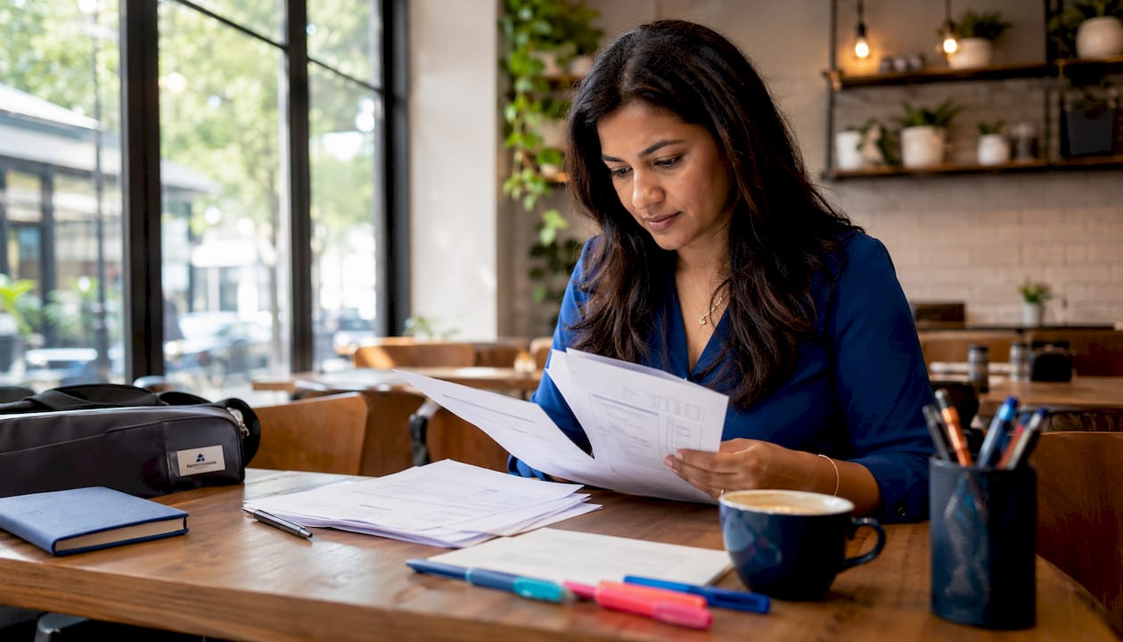 Dentist reviewing mileage claim documents