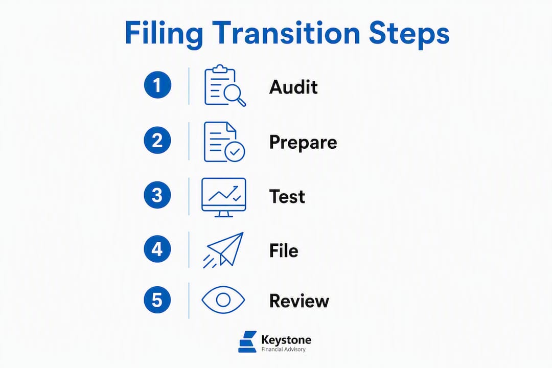 Infographic showing filing transition steps