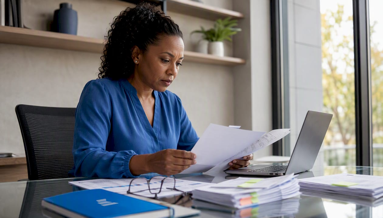 Small business owner reviewing financial documents