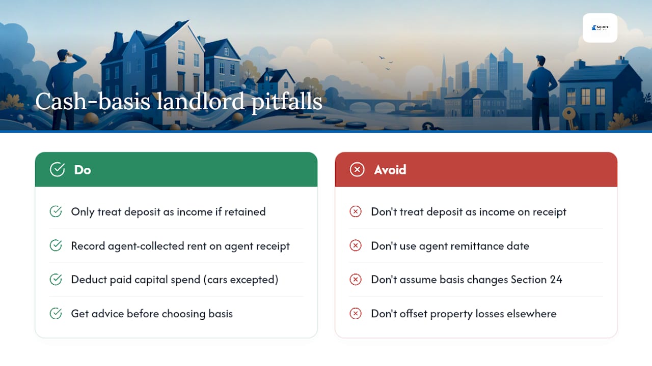 Landlord-specific rules and common pitfalls under cash basis — overview diagram