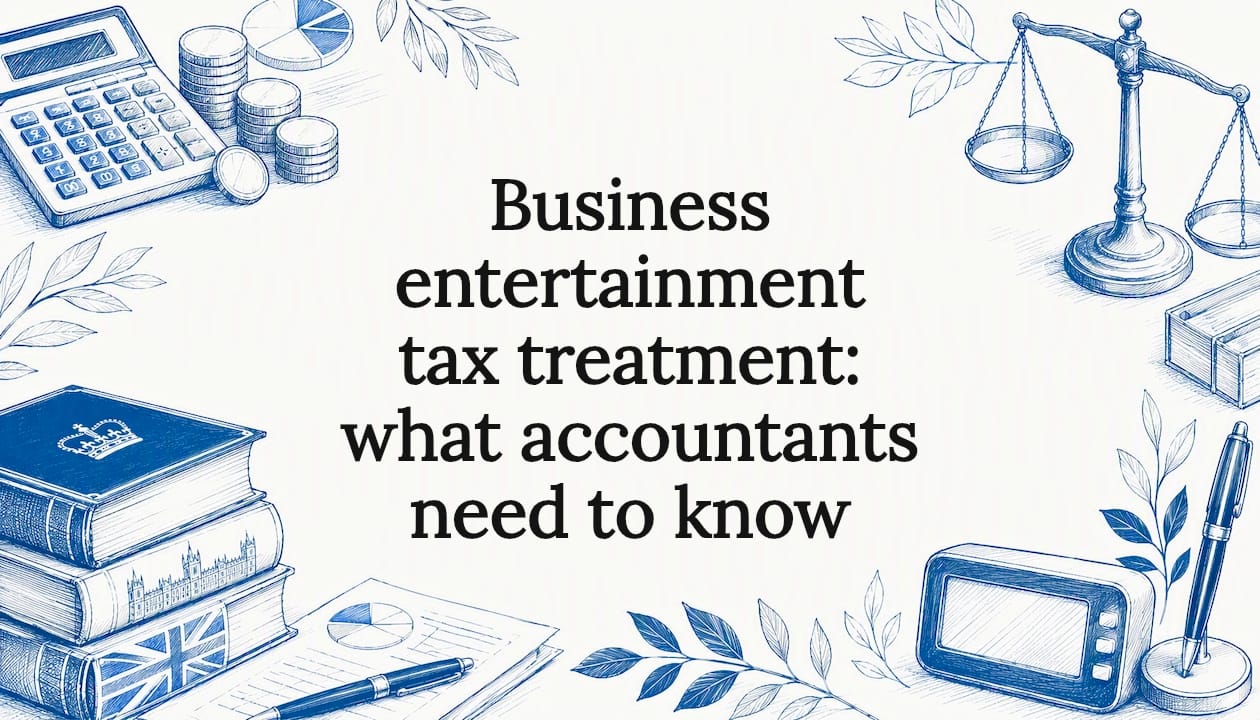 Decorative title card illustration with tax and finance symbols