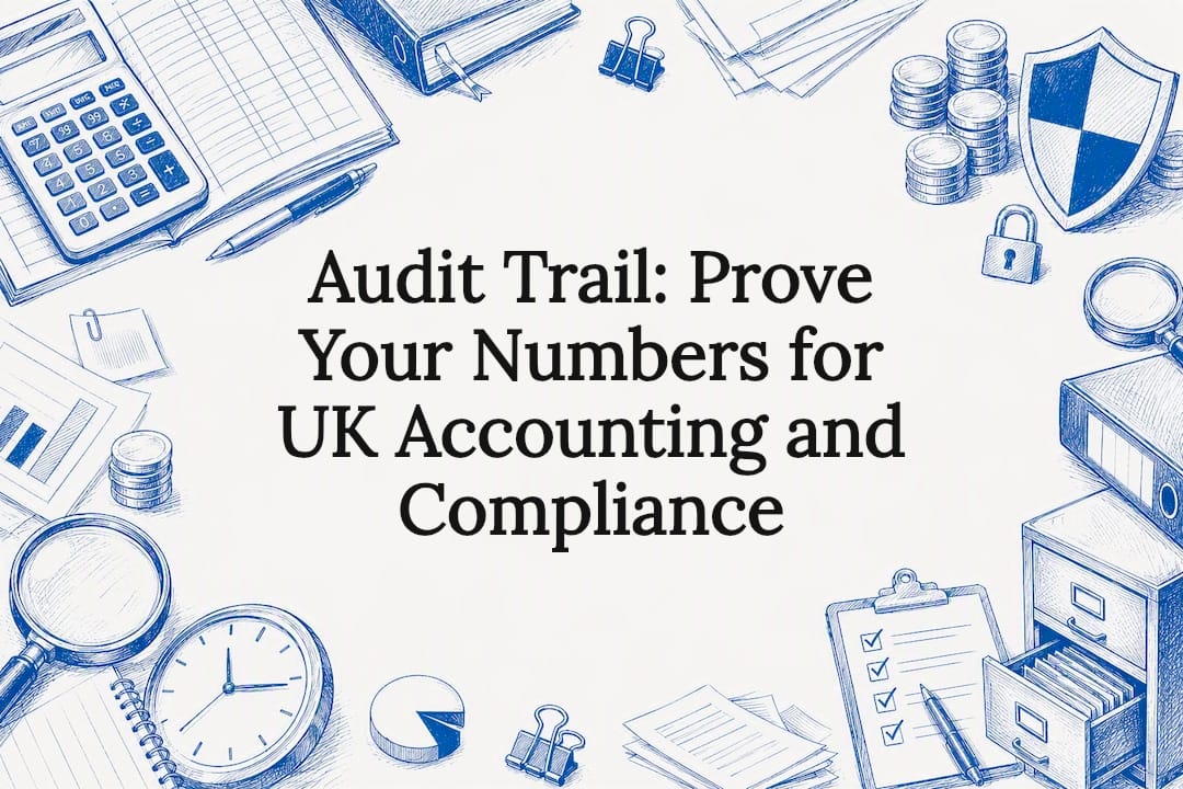 Decorative accounting audit trail title card illustration