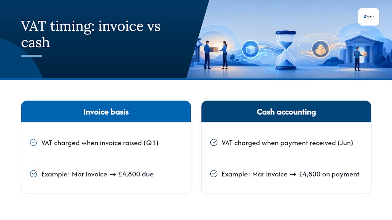 Invoice and cash VAT timing comparison
