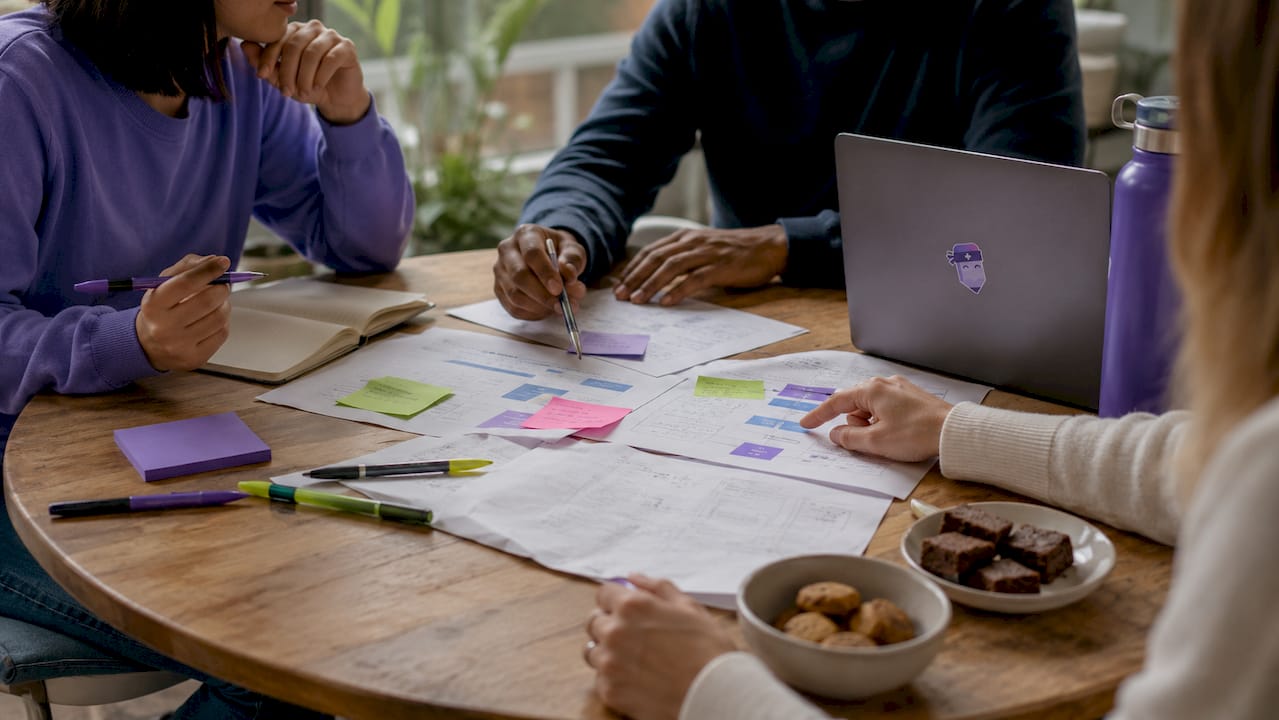 Overhead view of ministry team delegating tasks