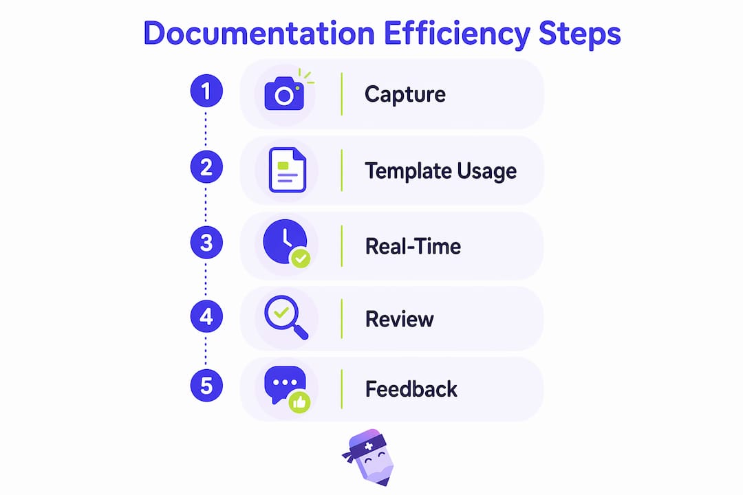Infographic depicting key steps to documentation efficiency