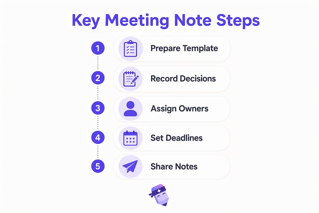 Infographic outlining key steps in meeting notes